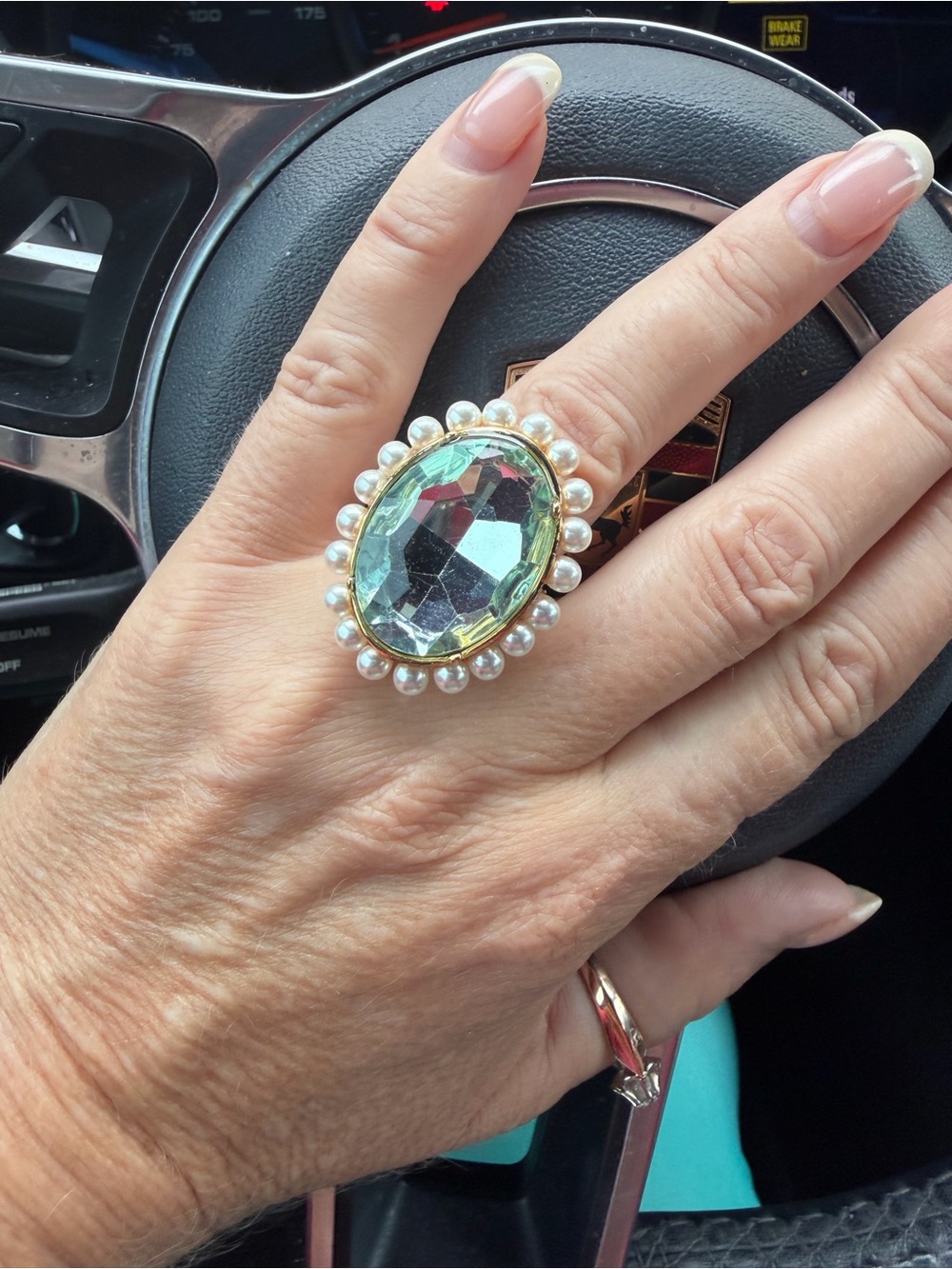 Kurt Geiger Multicolor Aurora Crystal Ring with Pearl Halo NWT